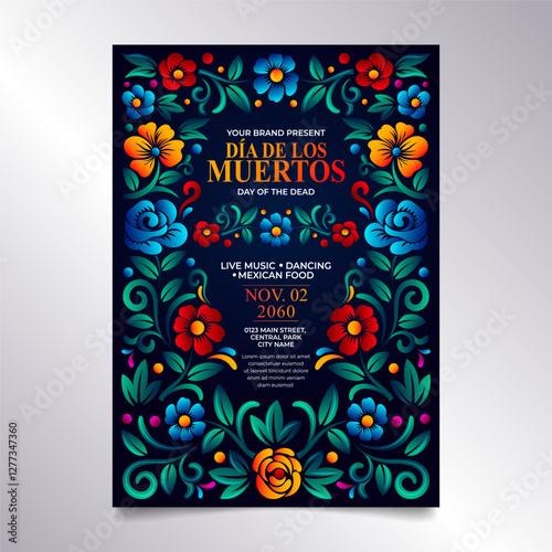 Day of The dead Flyer or Banner with mexican floral folk art  Design