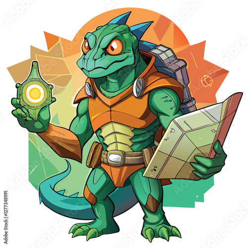 A detailed rendering of a reptilian humanoid from another dimension, holding a mysterious, glowing orb.  Emphasis on intricate scales and otherworldly features.