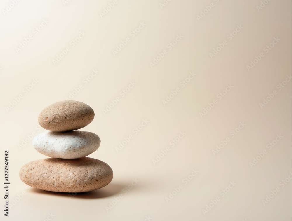 Stacked beige and white spa stones promoting wellness and relaxation Stacked beige and white spa stones promoting wellness and relaxation