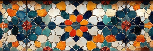 Ornamental mosaic tiles in vibrant floral arrangement, colorful and artistic, Generated AI