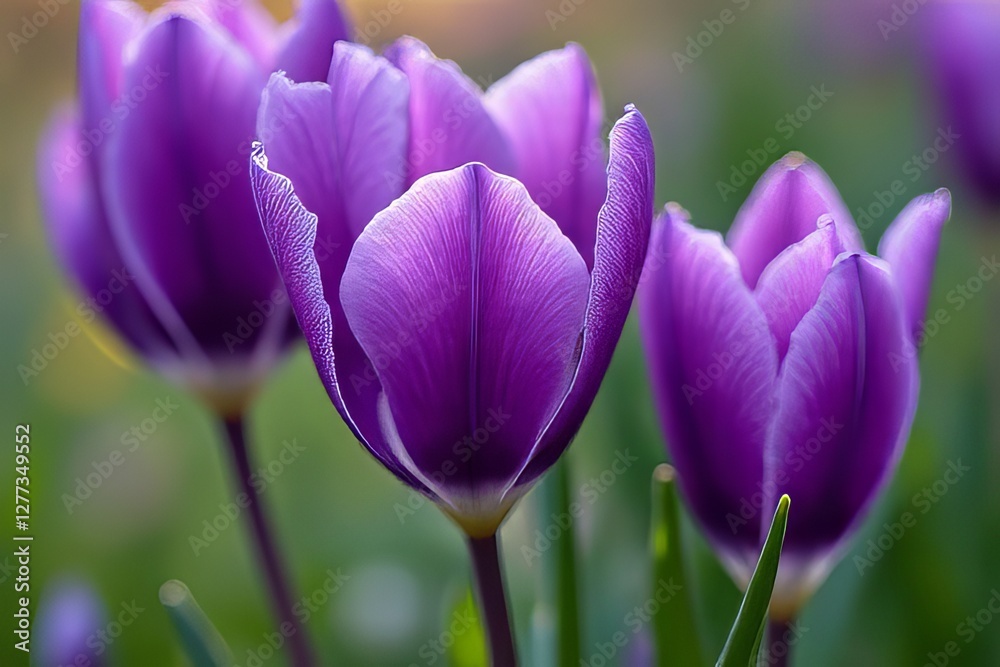 Close-up of Beautiful Purple Tulips in Springtime Garden Close-up of Beautiful Purple Tulips in Springtime Garden