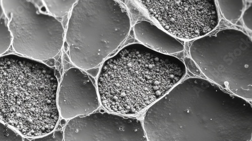 Aging cells under high magnification in a laboratory. Featuring cell mutations and fragmentation