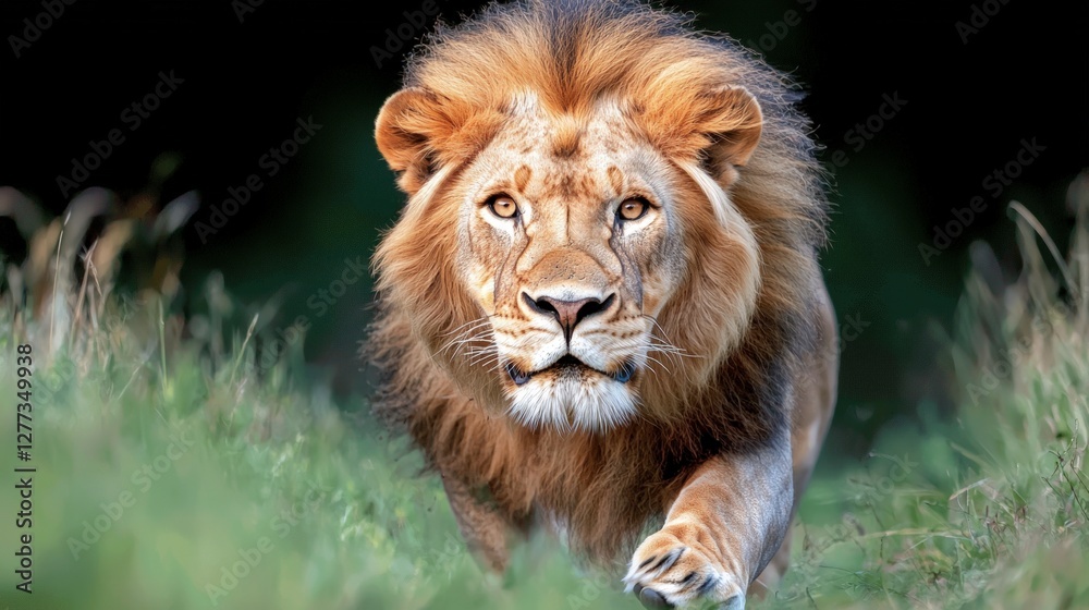 Fototapeta premium Majestic African Lion Charging Wildlife Photography Nature Image