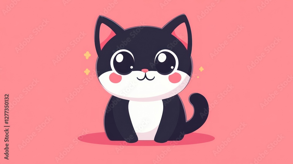 Cute black and white cartoon cat sitting. (1) Cute black and white cartoon cat sitting. (1)