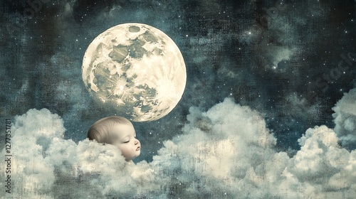 A moonlit sky with textured clouds, ethereal glow, and twinkling stars. Evokes serenity and mystery, perfect for atmospheric and celestial-themed projects.