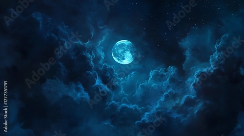A moonlit sky with textured clouds, ethereal glow, and twinkling stars. Evokes serenity and mystery, perfect for atmospheric and celestial-themed projects.