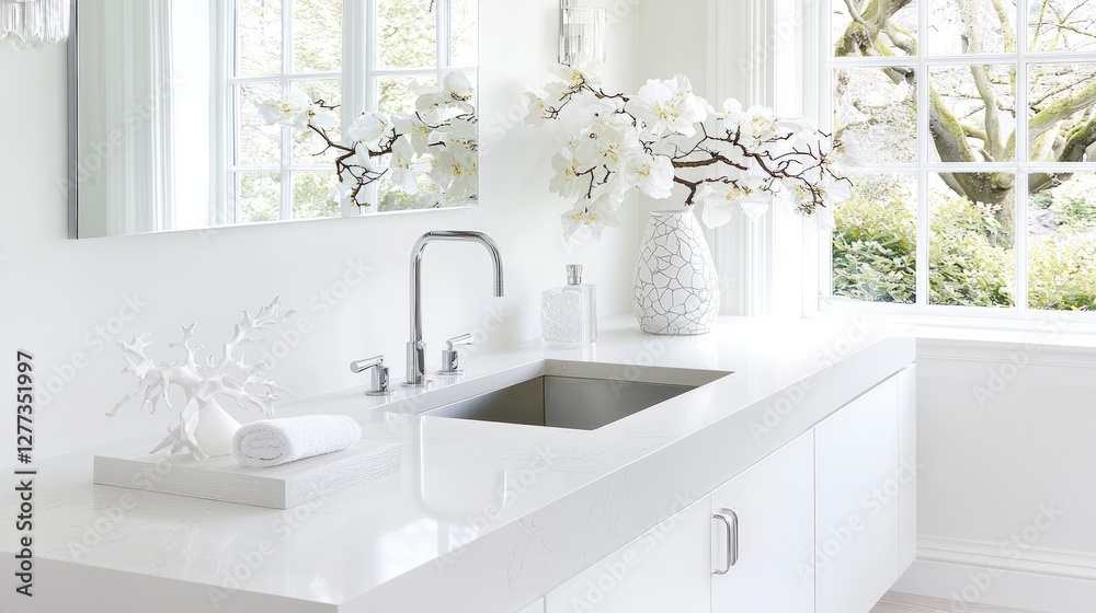 Fototapeta premium Modern White Bathroom Sink Luxury Interior Design Minimalist Decor