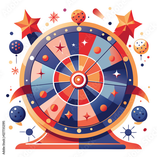A vibrant lottery wheel spins amidst glittering sparkles, radiating excitement and anticipation of a winning number.