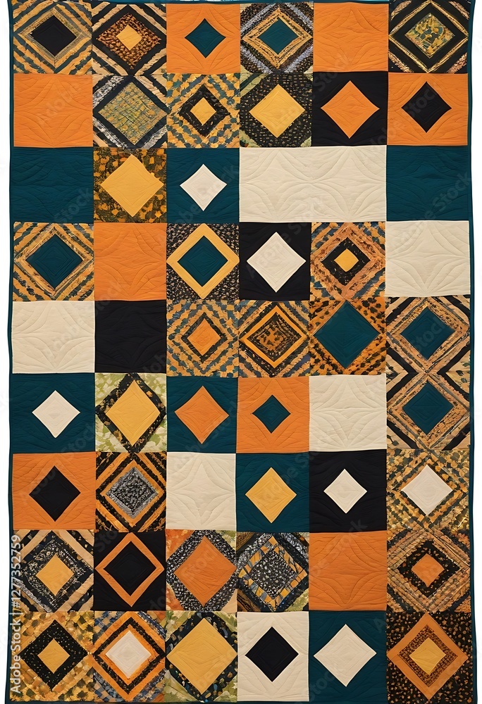 Fototapeta premium Geometric Quilt Design, A Patchwork of Textures and Vibrant Colors