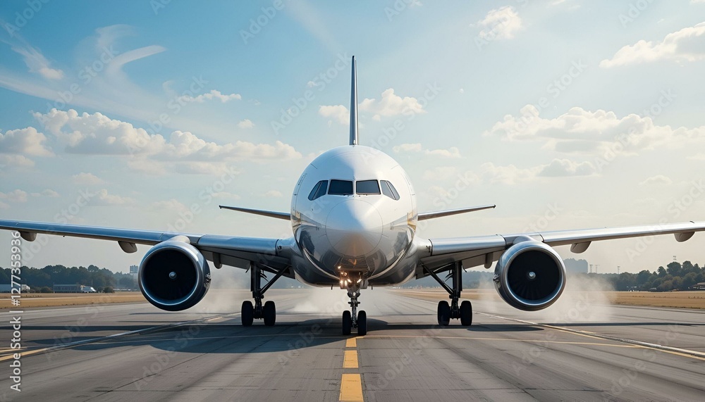 Commercial Airplane Ready for Takeoff on Runway Commercial Airplane Ready for Takeoff on Runway