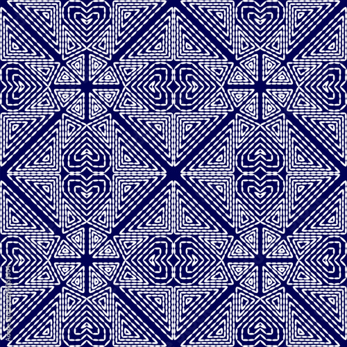 stitch Japanese Sashiko pattern embroidery abstract seamless geometric ornaments white stitch line artwork indigo blue background fashion design template decoration hand drawn printed needlework quilt