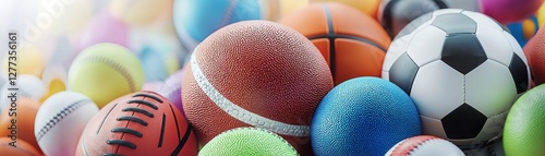 Variety of sports balls close-up