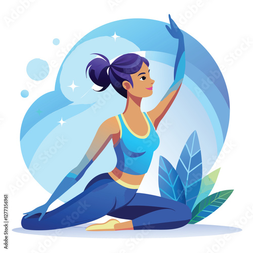 A serene woman performs pre-workout stretches, showcasing flexibility and calm amidst a peaceful, natural setting.