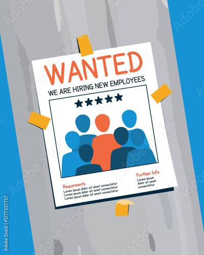 Unique job vacancy: wanted-style poster on a electric pole, seeking ambitious recruits with eye-catching design.