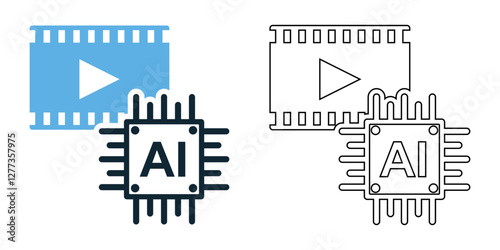 AI video icon vector with a modern and tech inspired design. Perfect for artificial intelligence, video processing, machine learning, automation, media editing, and digital streaming