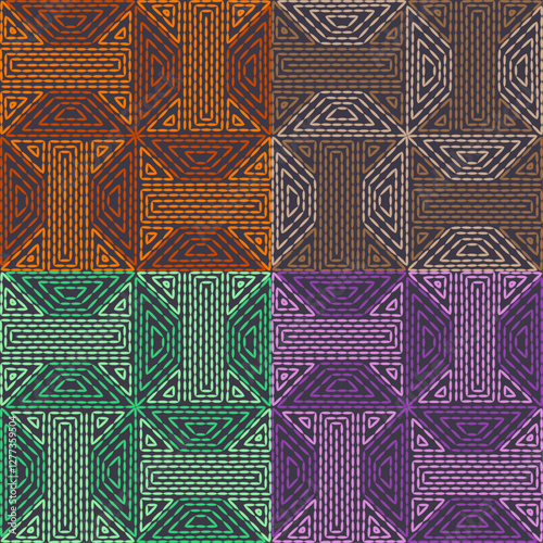  stitch embroidery fabric pattern needlework seamless geometric abstract culture decorative hand drawn tribal asian template printed colorful line artwork black background quilt wallpaper 