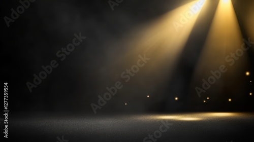 Charcoal black background with fine-grain texture and diffused golden stage light