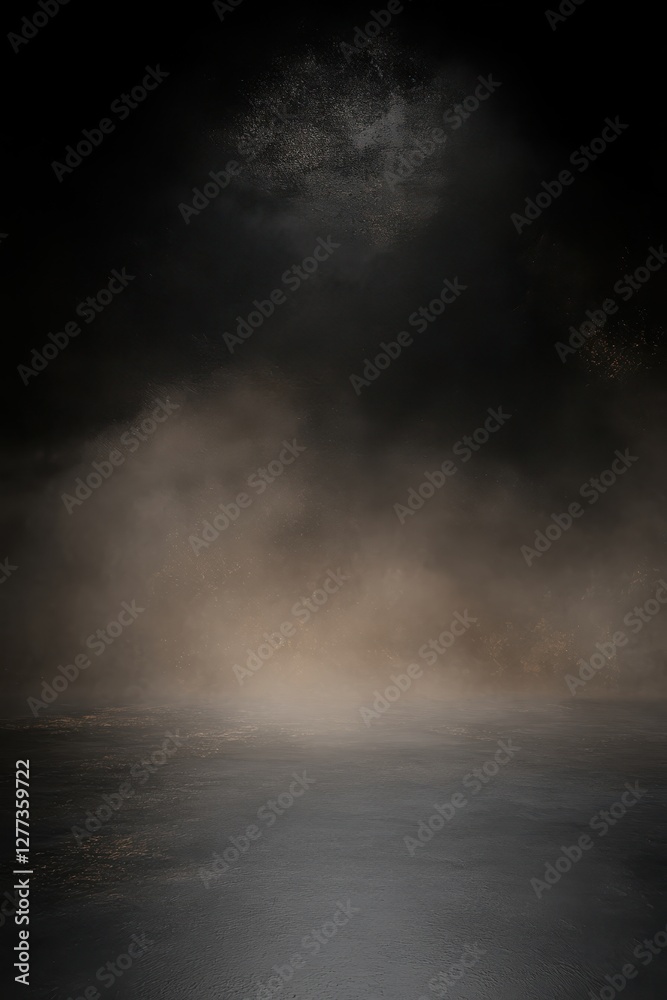 Fototapeta premium Charcoal black background with fine-grain texture and diffused golden stage light