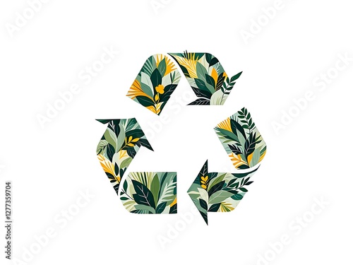 Recycling Symbol Covered in Green Foliage Representing Sustainable Environmental Conservation