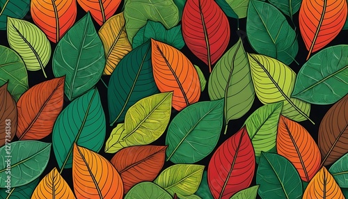 Autumnal cascade vibrant leaves contemporary botanical illustration