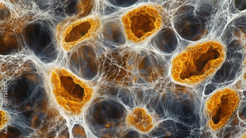 Aging cells under the microscope showing distinctive senescent traits. Featuring biological alteration