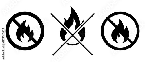Fotografie No Fire Symbol Set, Flammable Warning Sign, Fire Prohibited Vector Illustration