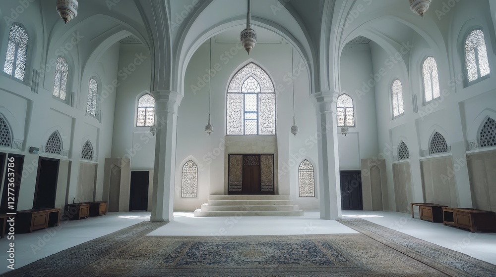 Obraz premium Serene Interior of a Grand Mosque with Arched Architecture