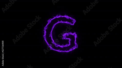Animated neon letter G, trendy glowing loop neon alphabet letter G, Bright neon glowing light purple letter G, Seamless looping animation on black background.
