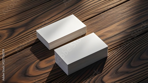 Blank plain white business card presentation for corporate identity on wooden background