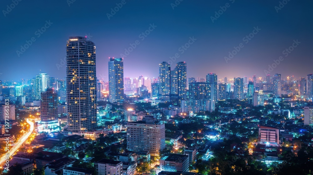 Night Lights of Bangkok's Skyline: A Panoramic View of Modern Metropolis Night Lights of Bangkok's Skyline: A Panoramic View of Modern Metropolis