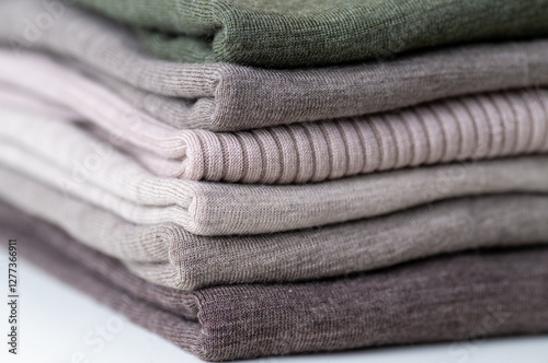 Close up of Merino Wool Sweaters in Stack