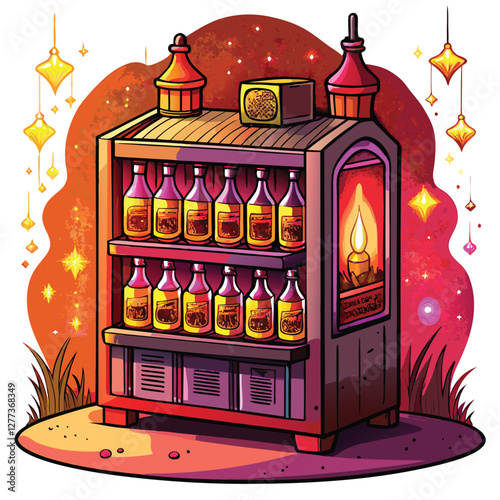 A dystopian vending machine dispenses bottled souls, each glowing eerily.  Intricate details, hyperrealistic.