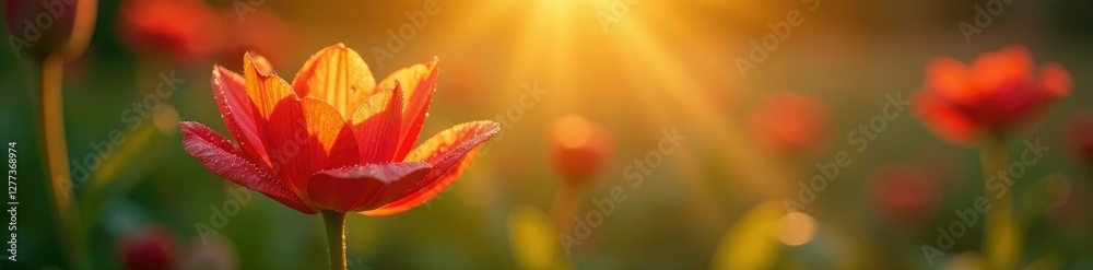 Morning sunlight illuminates dew-kissed petals, morning, flower Morning sunlight illuminates dew-kissed petals, morning, flower