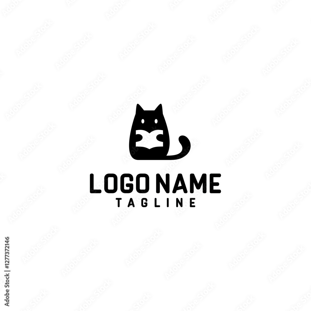 Cat reading a book monogram logo Cat reading a book monogram logo