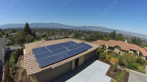 Wallpaper Mural Wide-Angle Rooftop Solar Panels in Eco-Friendly Neighborhood with Clear Skies and Green Energy Focus Torontodigital.ca