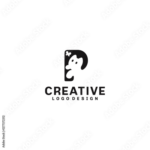 Letter p and cat logo vector
