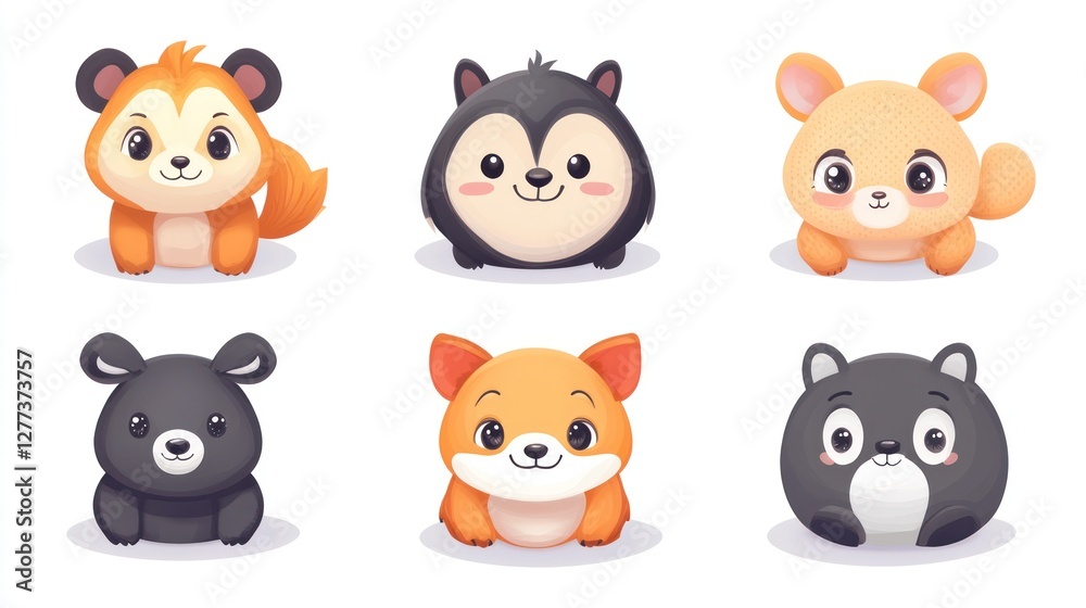 Cute cartoon animal characters in a set of six. Cute cartoon animal characters in a set of six.