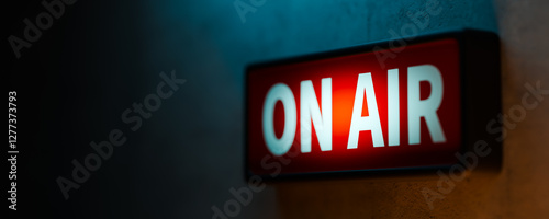 Photos Live sign in a broadcast studio with the words on air