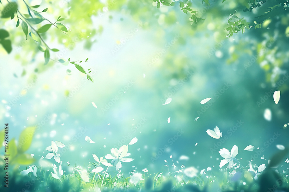 Obraz premium 優しい新緑の背景イラスト Generative AI