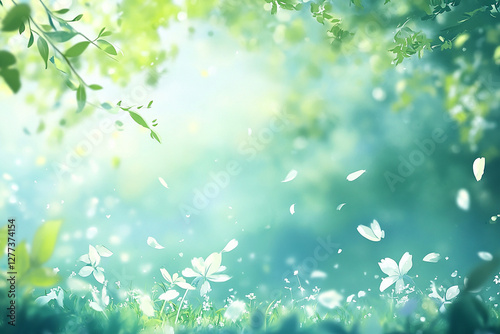 優しい新緑の背景イラスト　Generative AI