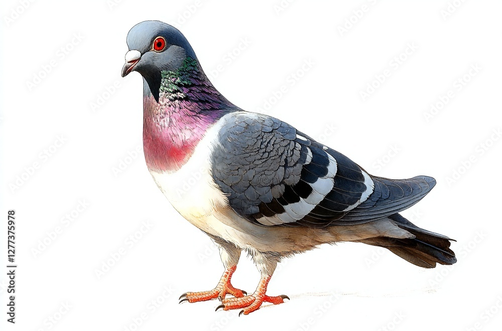 Obraz premium High-Quality Image of a Standing Pigeon Bird in Full Regalia, Set Against a Clear Transparent Background for Best Image Utilization