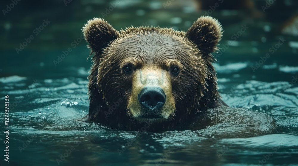a brown bear swimming in water a brown bear swimming in water