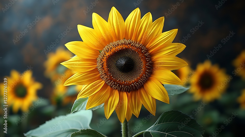 Fototapeta premium Single blooming sunflower with vivid yellow petals isolated on a transparent background ideal for nature or floral branding