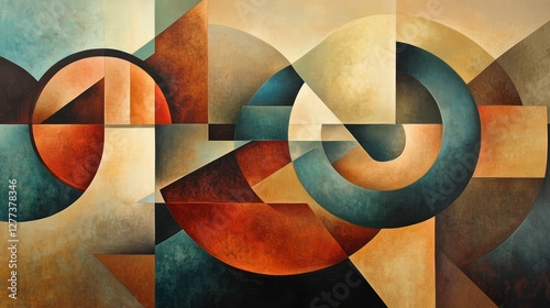 Abstract Composition in Earth Tones: A Symphony of Circles and Geometric Shapes
