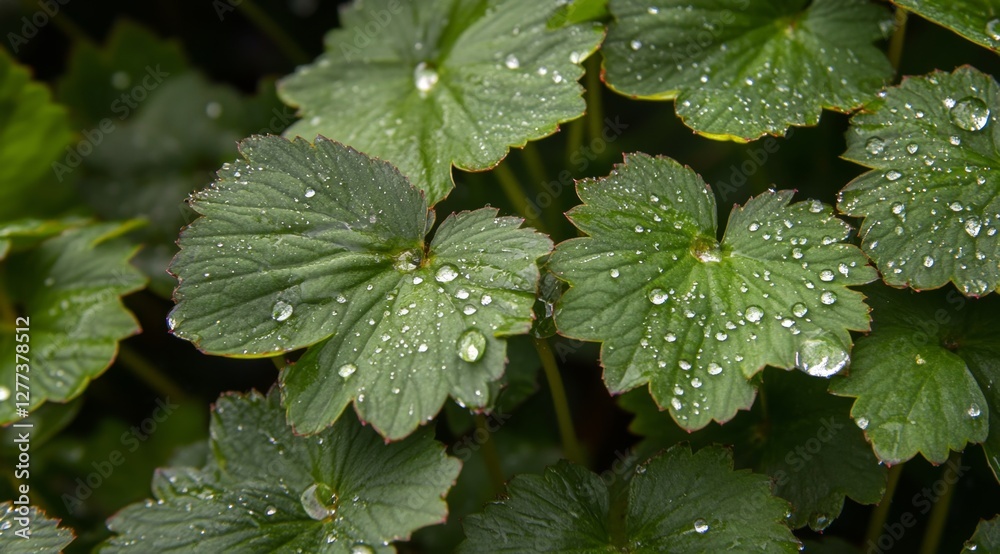 Close-up of dewy leaves in garden Close-up of dewy leaves in garden