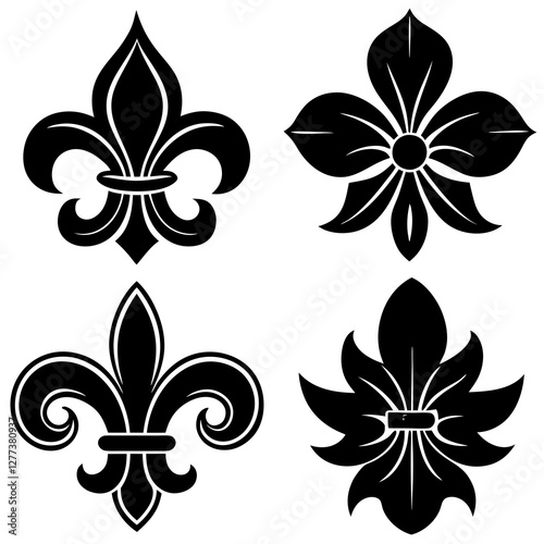fleur de lis silhouette icons set of floral elements