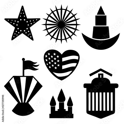 independence Day icon set vector illustration