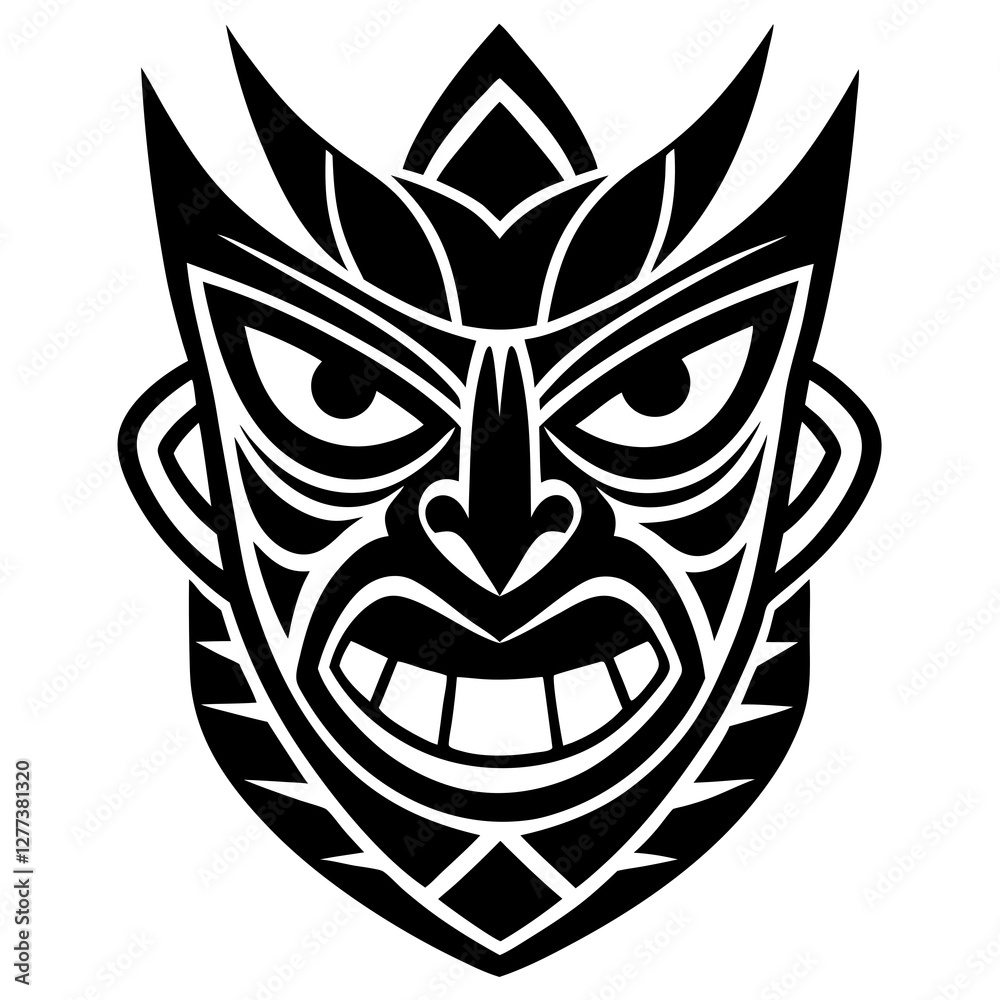 Fototapeta premium tribal tattoo design. vector sketch Polynesian mask tattoo black white