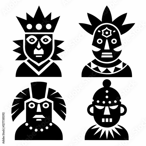 Tribal mask vector masking ethnic culture and Aztec face mask illustration set