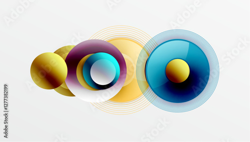 Abstract composition of overlapping circles with smooth gradients and transparency effects. Clean and modern design emphasizing depth, symmetry, and a minimal aesthetic